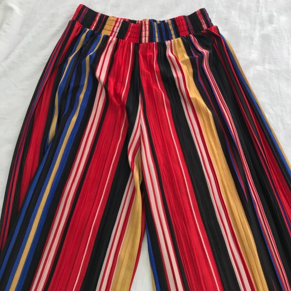 Wide Leg Stripe Pants S/M Red Yellow Black Blue - Picture 1 of 8
